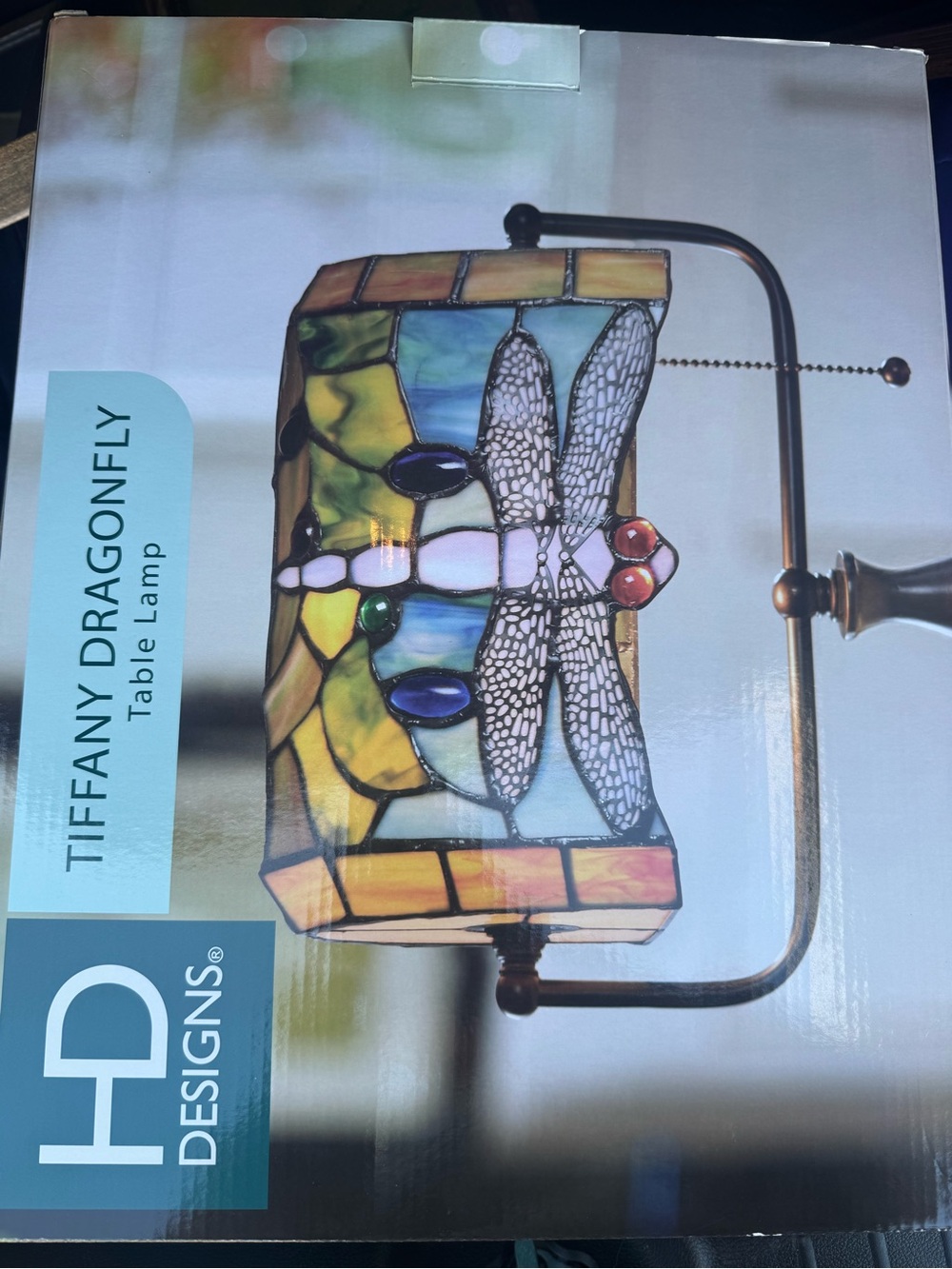 NEW IN BOX vintage Tiffany Dragonfly Stained Glass Table Lamp - Multicolor - Picture 2 of 2